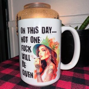 White Mug with Colorful Tattooed Woman Design